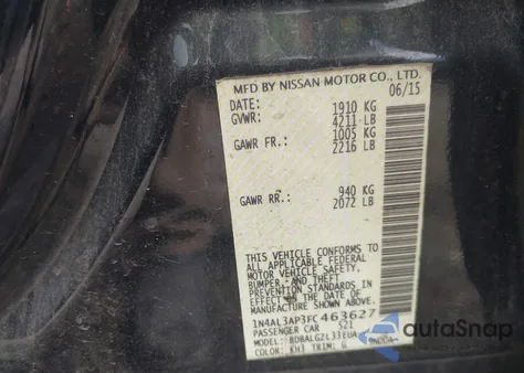 2015 Nissan Altima 2.5/2.5 S/2.5 Sl/2.5 Sv из США, поврежденный, VIN 1N4AL3AP3FC463627